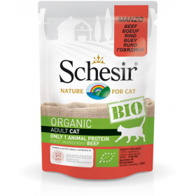 Пауч Schesir Bio Beef - БИО храна за пораснали котки със 70% прясно говеждо месо, 85 гр.